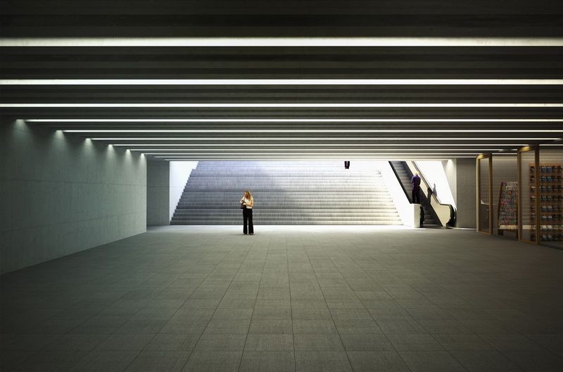 Současný stav schodiště v podchodu. Vizualizace