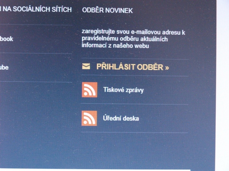 Objednat odběr novinek lze z úvodní strany městského webu