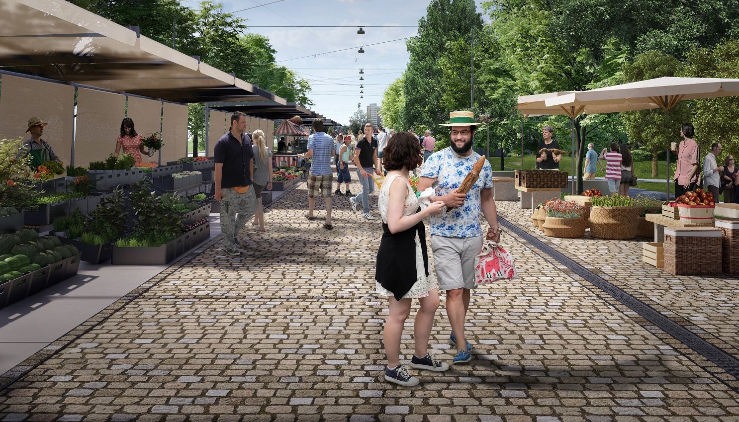 Po dobu rekonstrukce tržiště Pod Kaštany se prodejci přesunuli o několik desítek metrů dál do provizorních podmínek